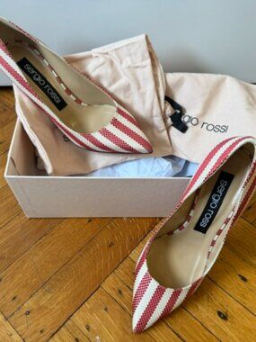 SERGIO ROSSI Striped jacquard pumps, NIB with dust bags, size 7/37